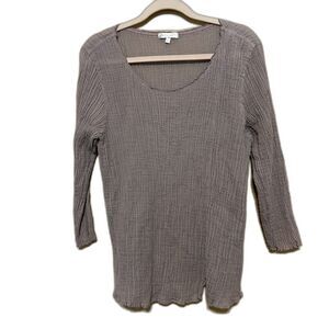 Kleen Crinkle Textured Top Womens Large Taupe Brown Scoop Neck 3/4 Sleeve